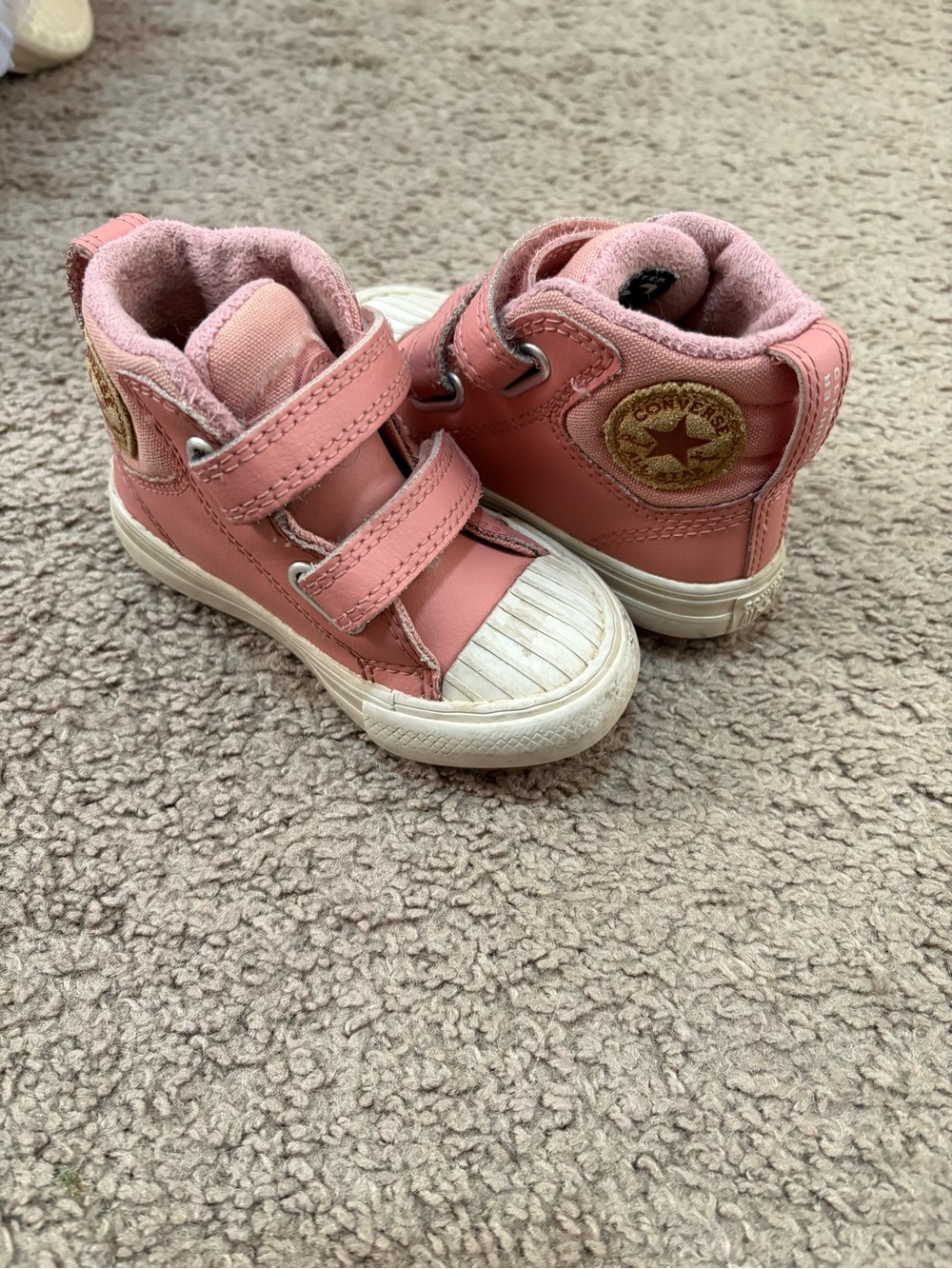 Converse Kids Pink High-Top Sneakers with Double Velcro Straps